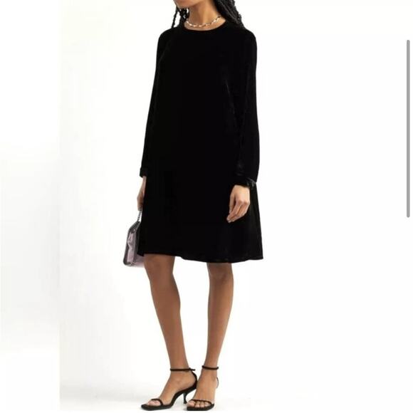 Eileen Fisher Velvet Crew Neck Dress Black Size XXS - Picture 3 of 12